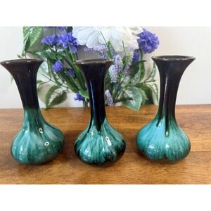 Vintage Blue Mountain Pottery Mocha Green Bud Vases BMP Retro Decor‎